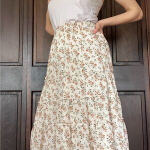 Floral Tiered Maxi Skirt - Cream with Rust Floral